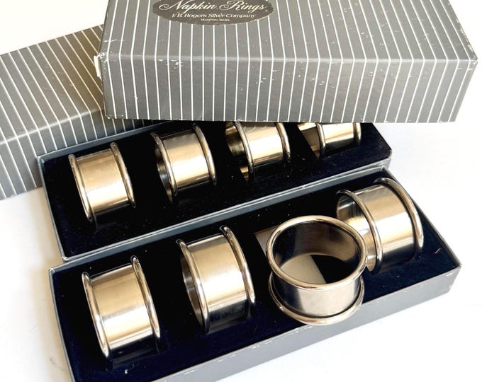 Vintage Pewter Napkin Ring Napkin Holder Set of 8 F.B. Rogers Massachusetts Silver Pewterlite Original Box Classic Formal Minimalist Dining