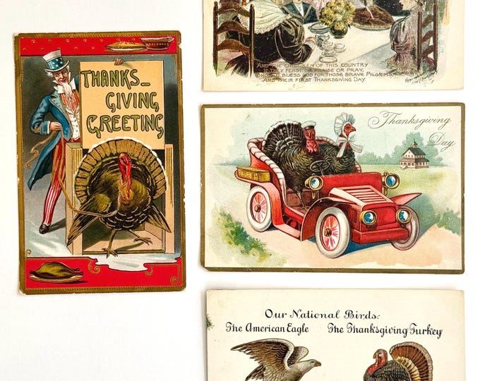 Antique Thanksgiving Card Lot of 4 1900s Thanksgiving Greeting Postcards 1907 1908 1909 Used Postmarked