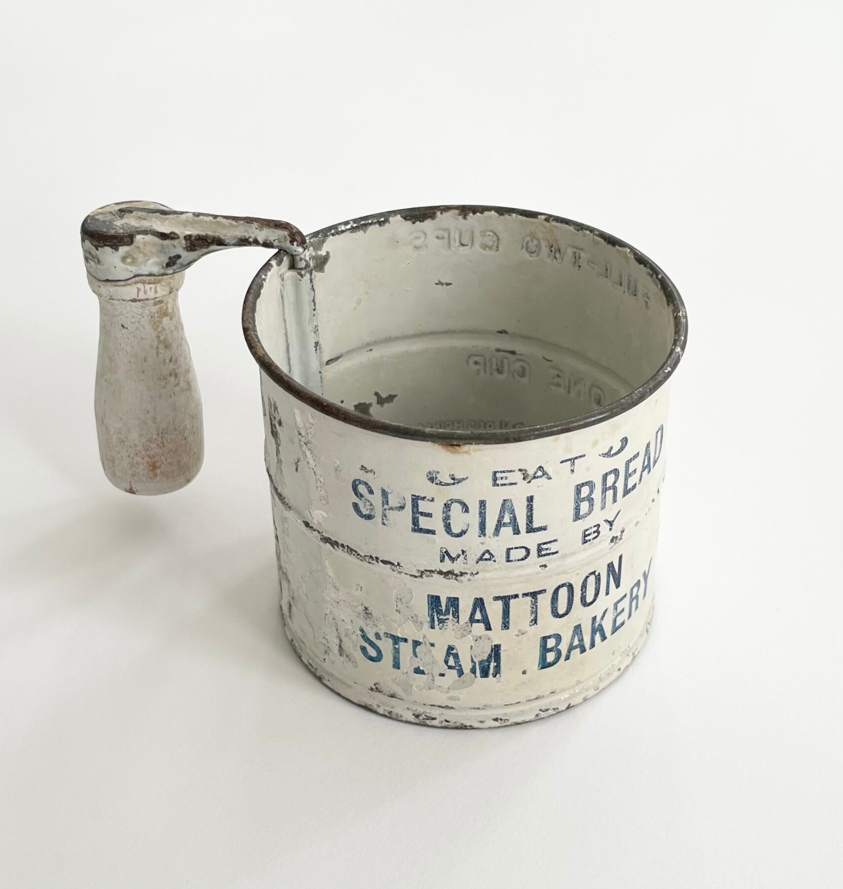 Rustic Metal Flour Sifter Vintage Erickson Des Moines Two Cup Hand Wood