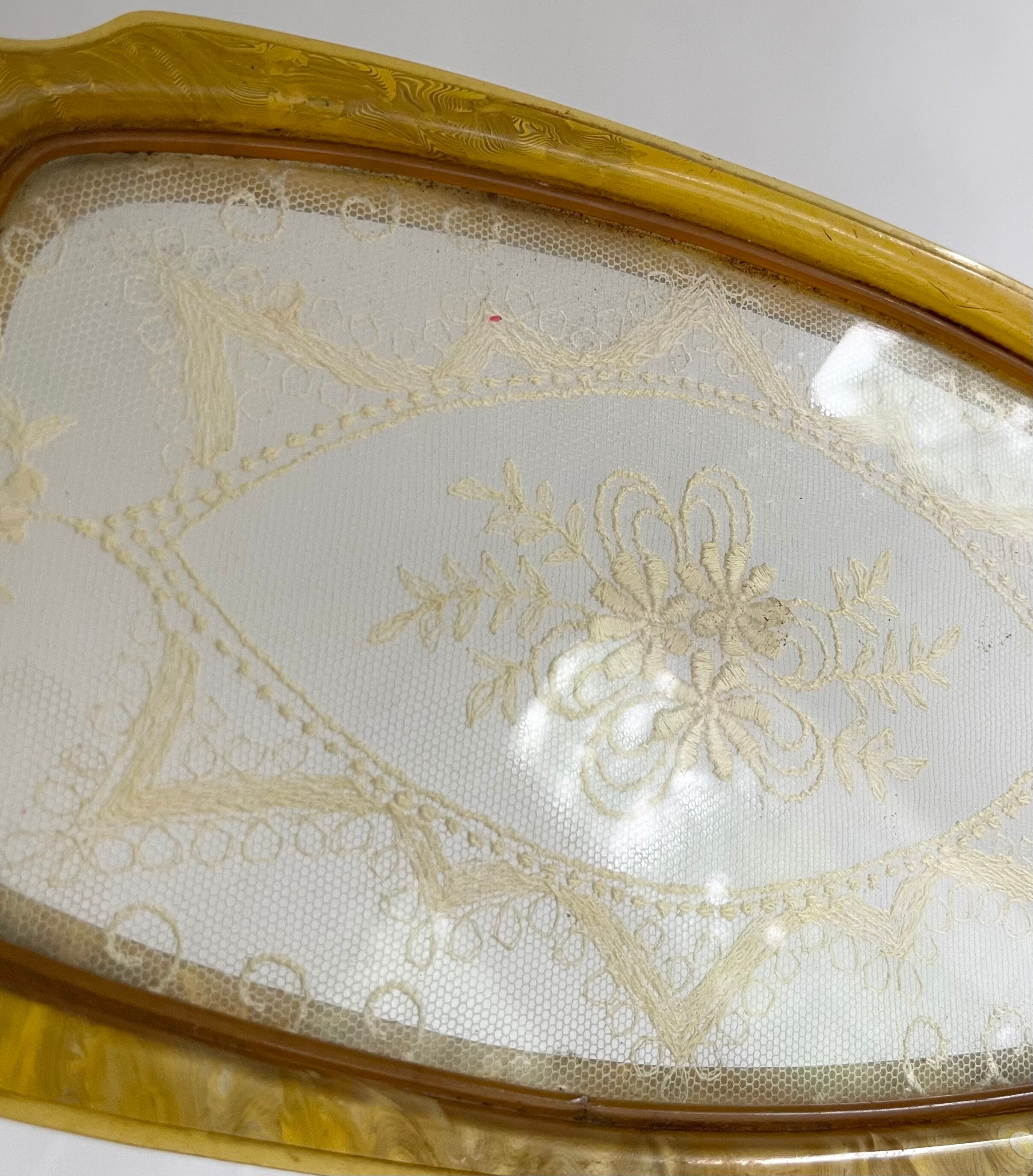 Victorian Lace Vanity Tray Vintage Lace Inside of Glass Golden