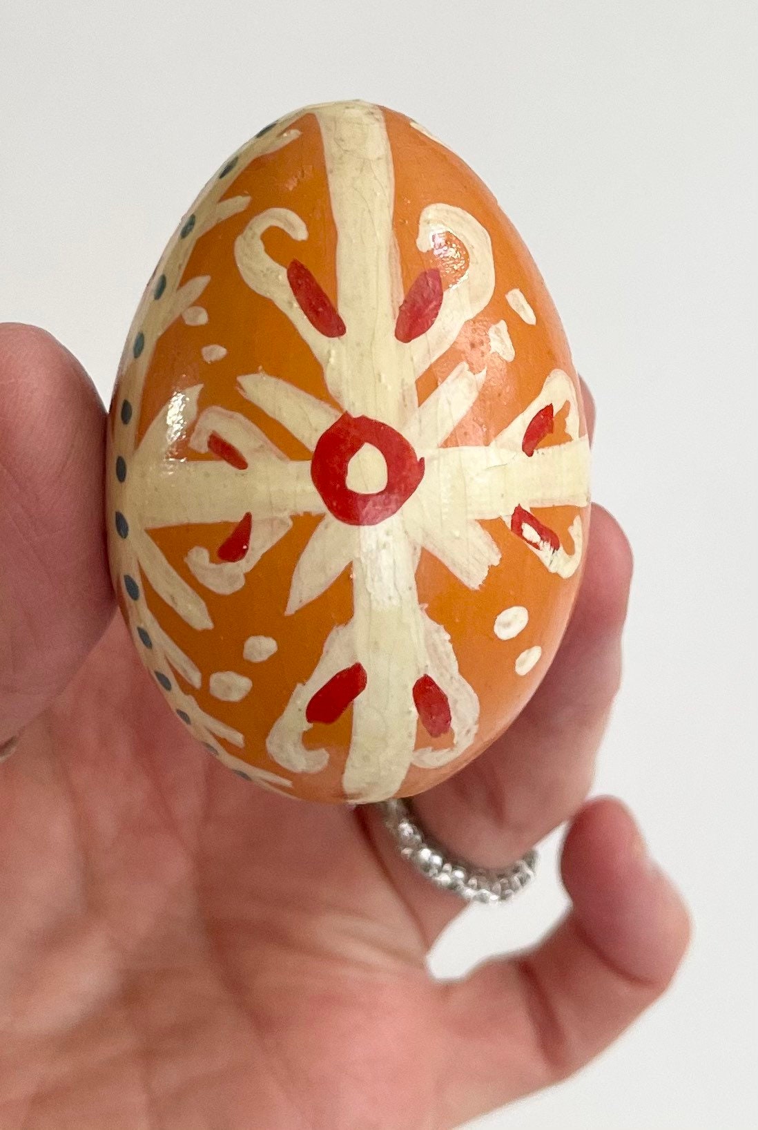 Hand Painted Wooden Egg Lot of 5 Eggs Vintage Handmade Bright Colorful