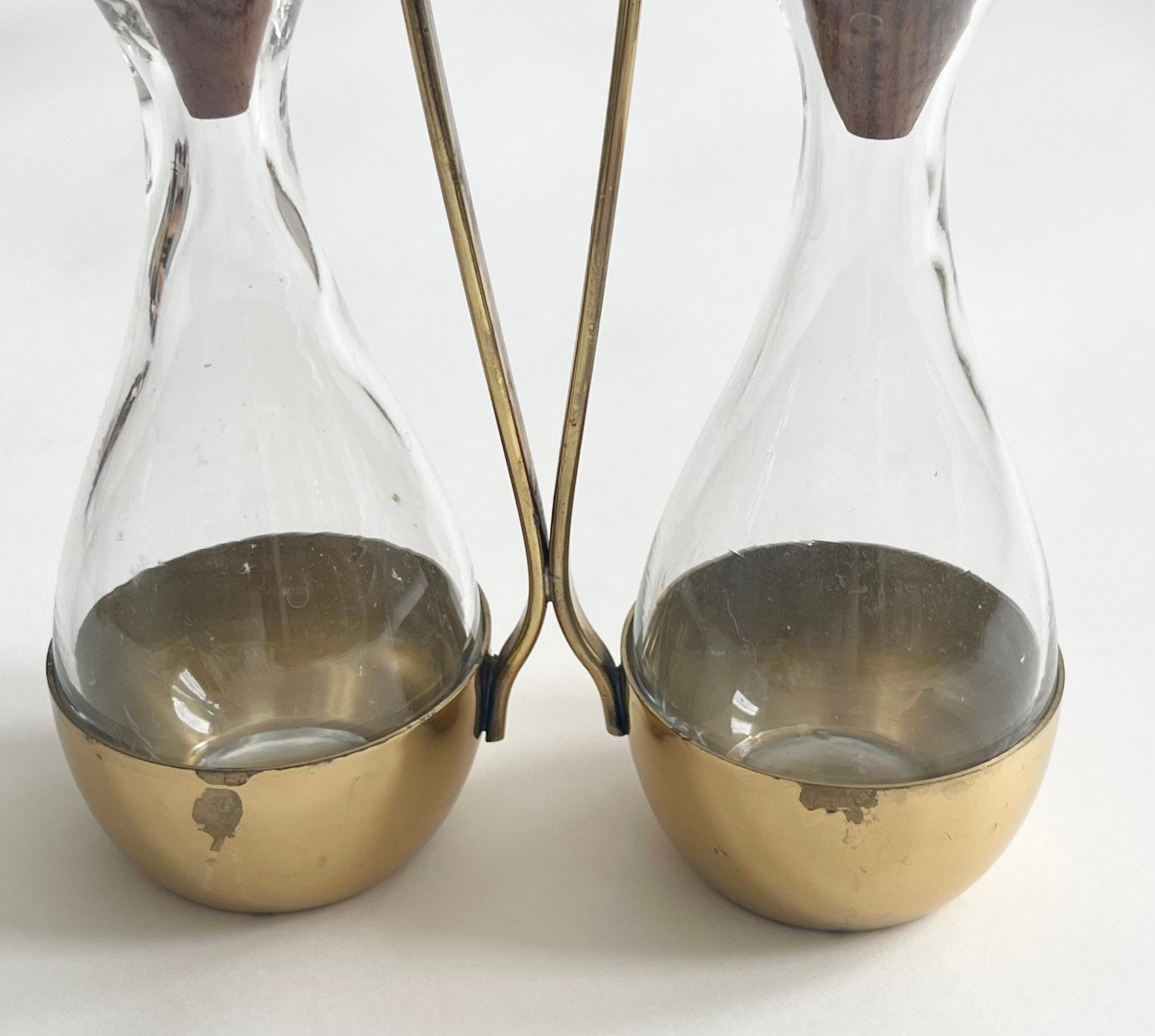 Mid Century Italian Oil Vinegar Cruet Made in Italy Set of 2 Glass