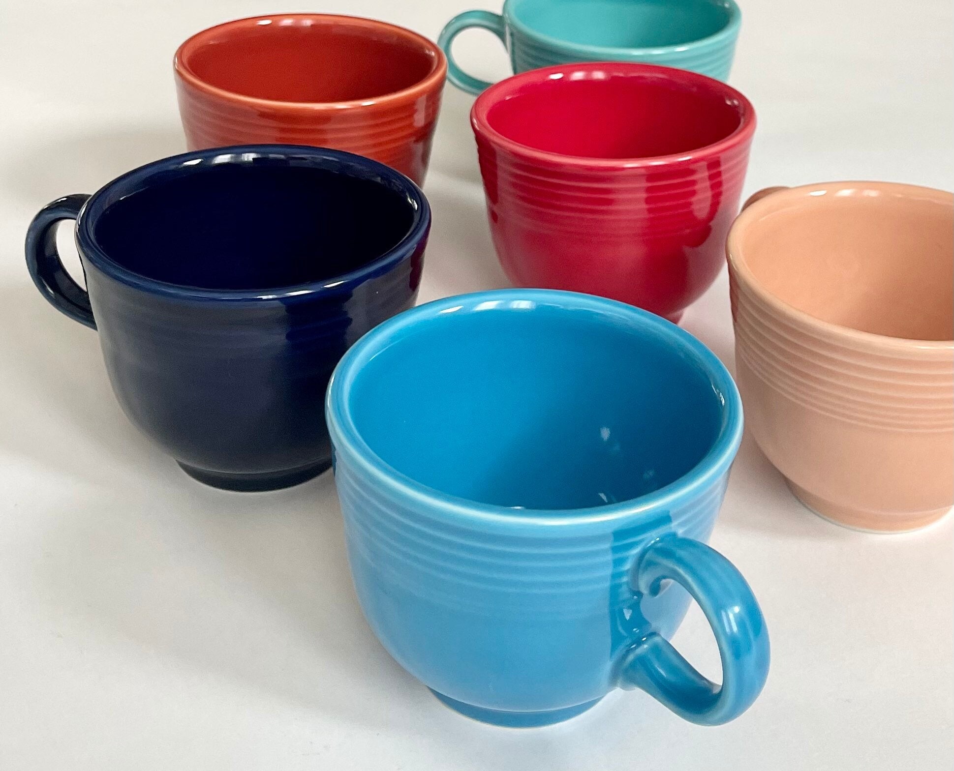 Fiestaware Coffee Tea Cup Mug Lot of 6 Cups Vintage Retro Multi Color  Ceramic Fiesta HLC Made in USA Blue Turquoise Aqua Peach Rust Red