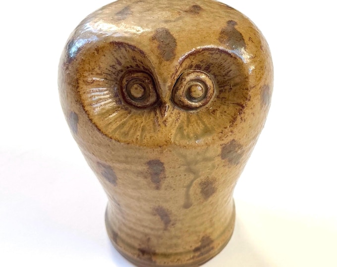 Mid Century Japan Pottery Owl Vintage 5.5" Brown Beige Japanese Ceramic Spotted Bird Figure Art Object Sculpture Made in Japan