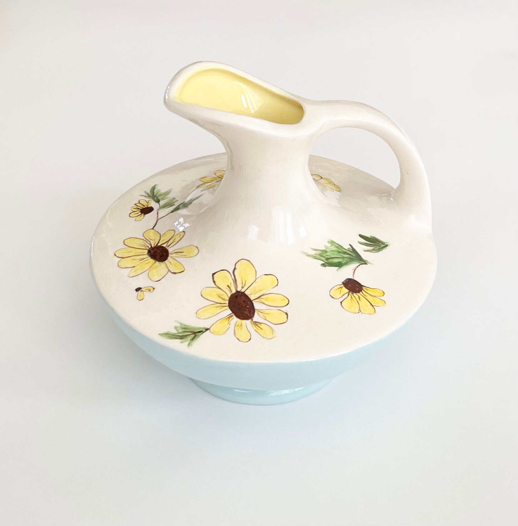 Retro Daisy Ceramic Pitcher Vase Vintage Floral Flower Water Etsy