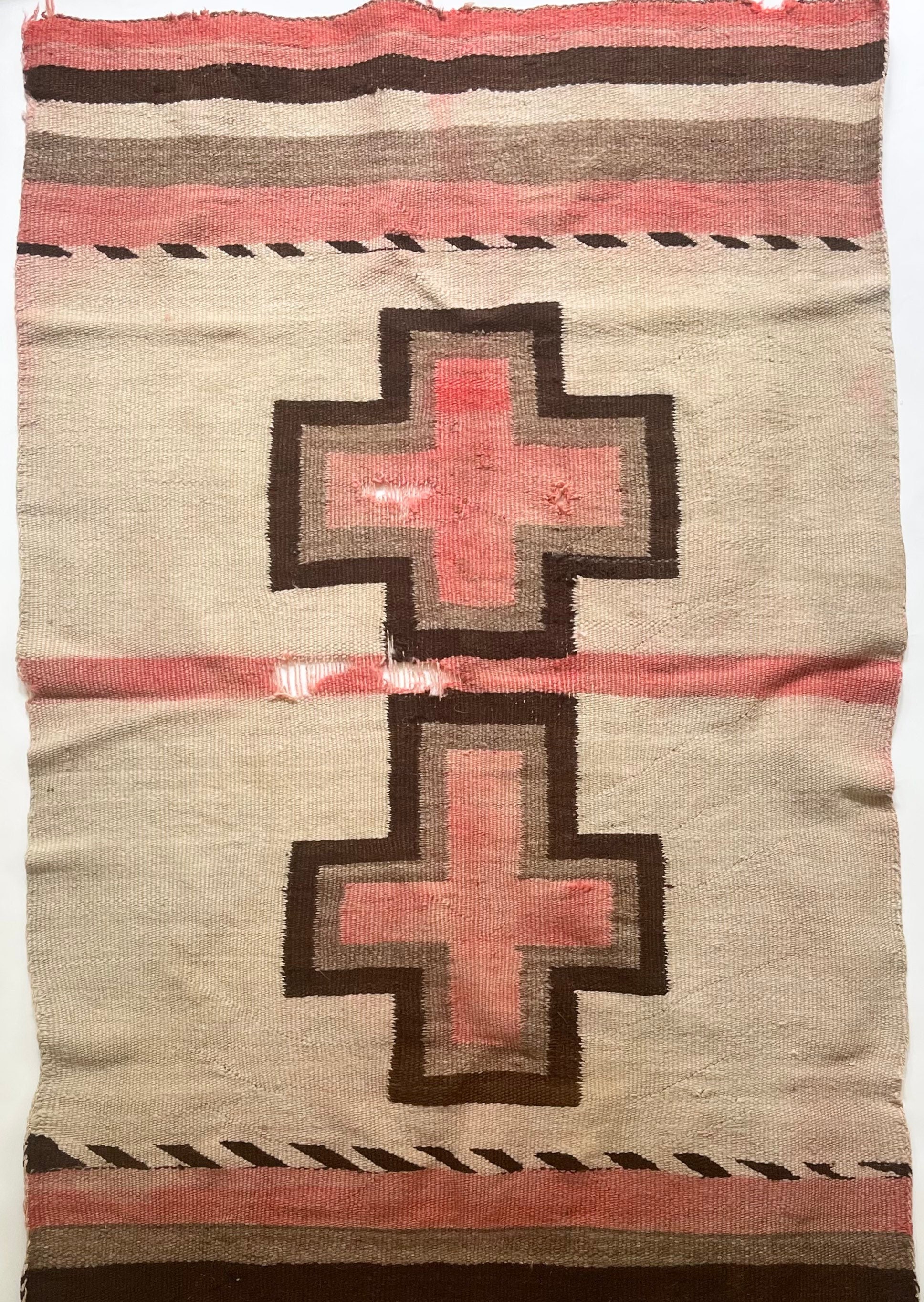Antique Navajo Rug Saddle Blanket Cross Crosses 1800s Early 1900s