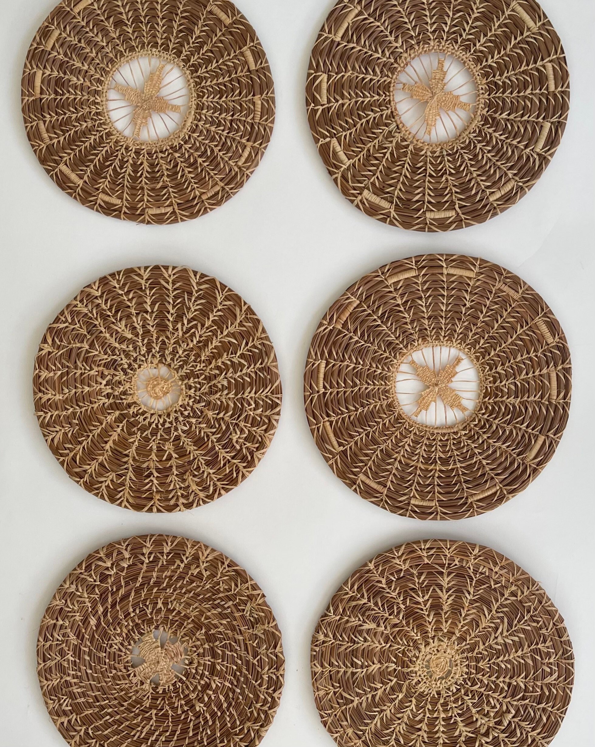 Vintage Pine Needle Trivet Mat Hot Pad Lot of 6 Hand Woven Tenerife