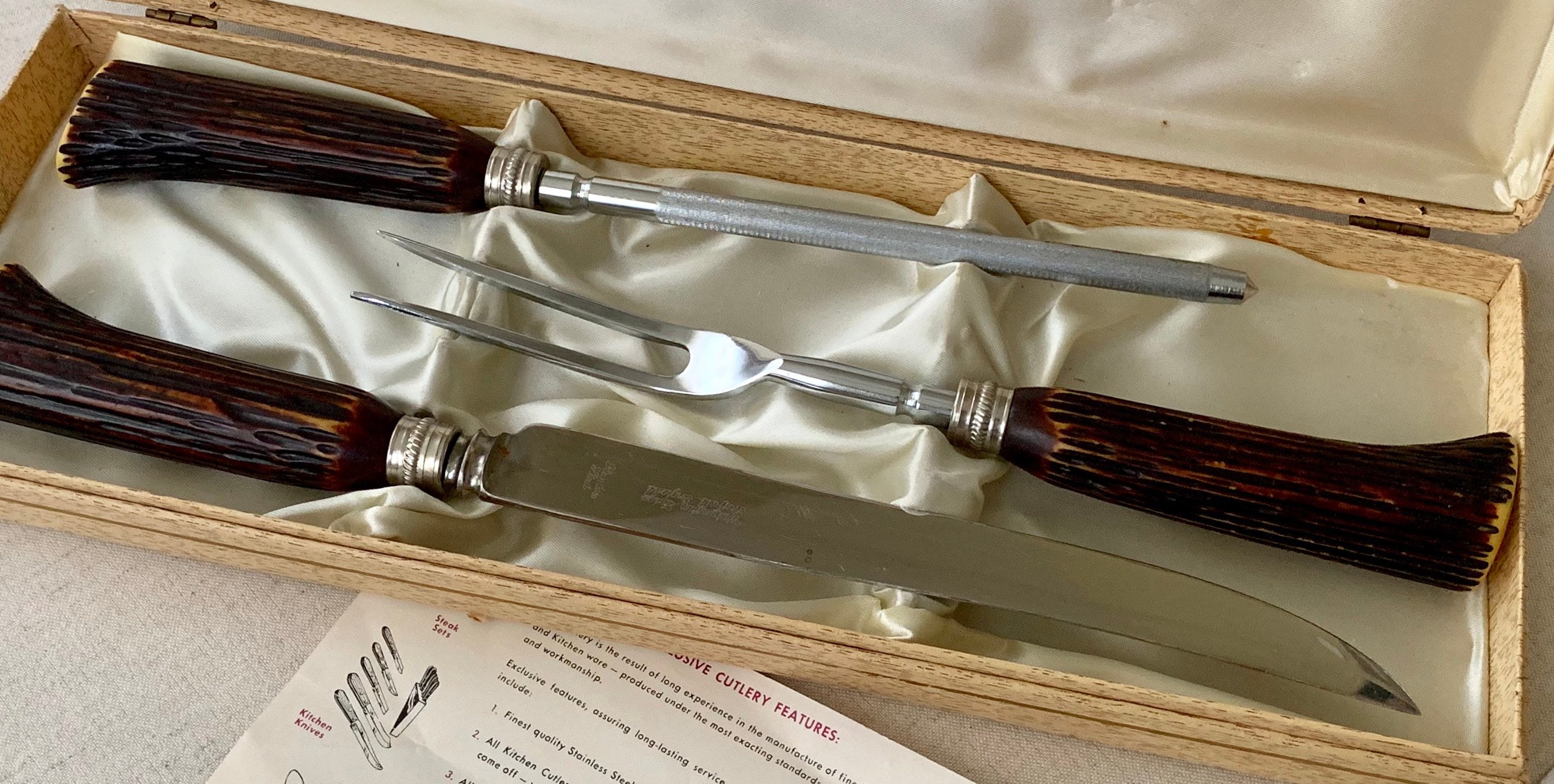 Faux Antler Carving Knife Set Mid Century Vintage Washington