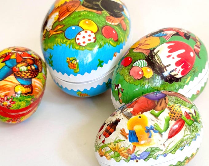 Vintage West Germany Paper Mâché Easter Egg Lot Easter Bunny Chick Echt Erzgebirge