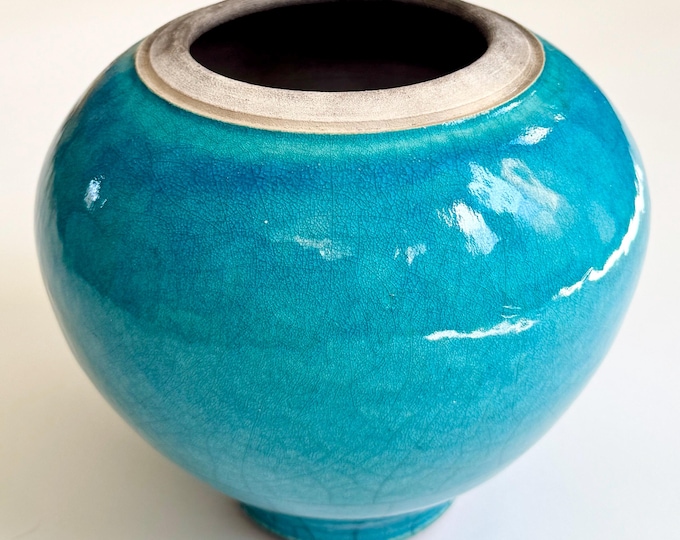 Hawaiian Robbrecht Troost Pottery Pot Glazed Turquoise Blue Raku Pottery Vintage Signed Studio Pottery Hawaii Artist Decorative Art Object