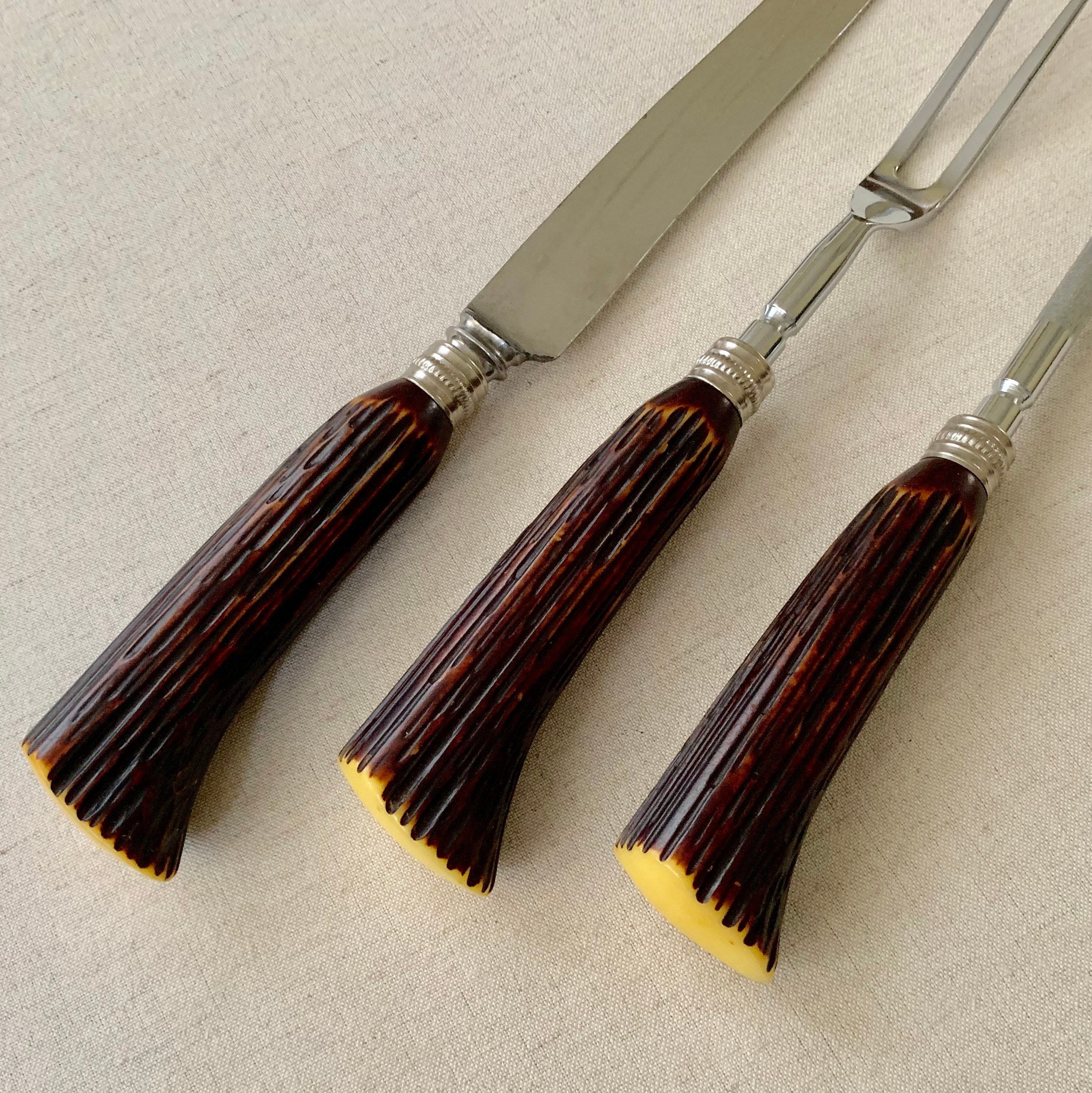 Faux Antler Carving Knife Set Mid Century Vintage Washington