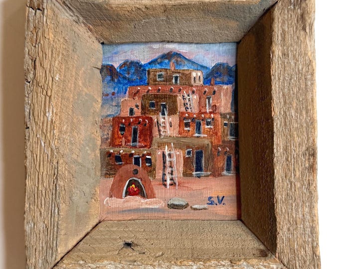 Vintage Southwest Pueblo Painting Taos Pueblo NM Signed Original Art