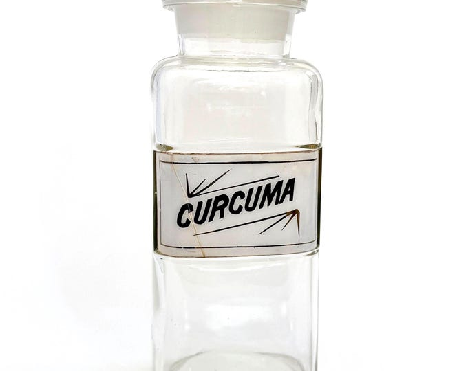 19th Century Glass Apothecary Jar Antique Curcuma Herb Medicine Bottle