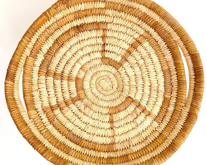 Vintage Papago Basket Tray Native American Handwoven Bear Grass