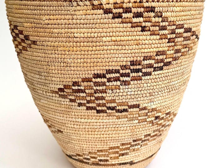 Tall Handwoven Basket Large Vintage Pot Bowl Wastebasket Size Estate Piece Likely African Round Circle Hand Woven Baskets Boho Minimalist