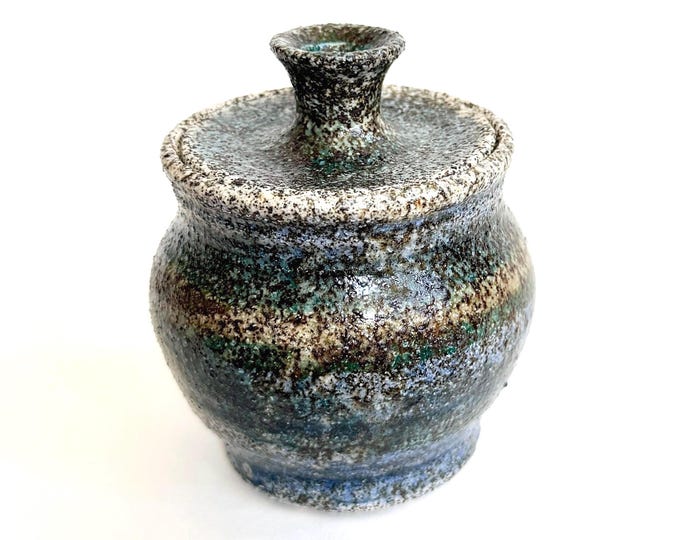 Signed Vintage Studio Pottery Lidded Pot Salt Textured Surface
