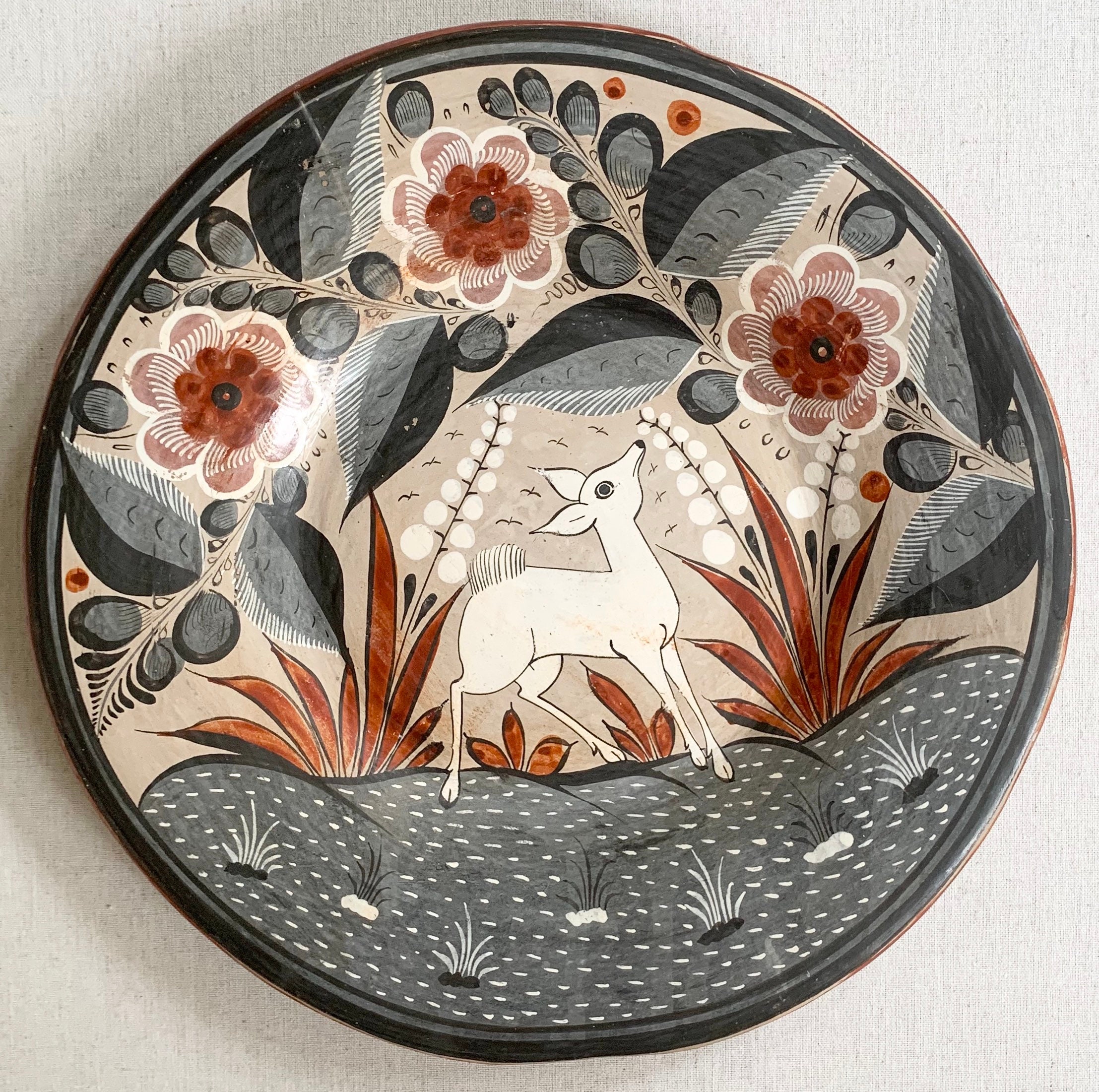 Tonala Mexican Pottery Plate Dinner Plates Vintage Hand Painted