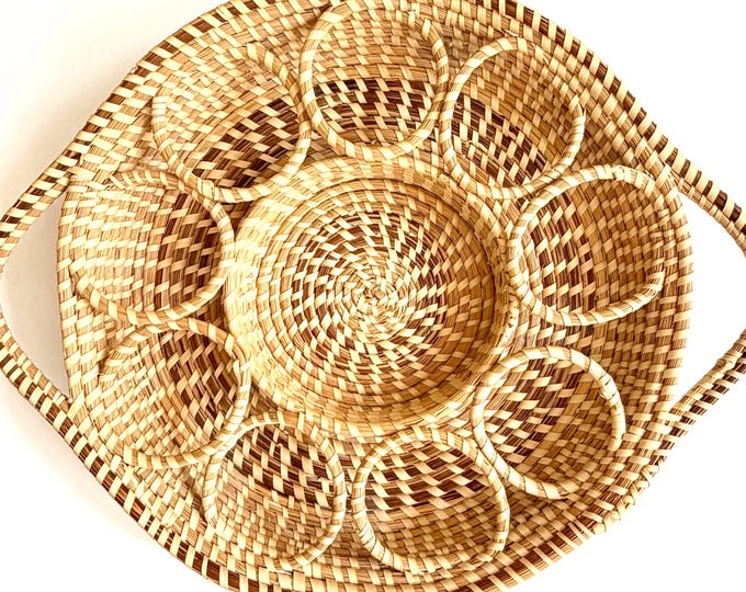 Large Vintage Charleston Sweetgrass Glass Holder Serving Tray