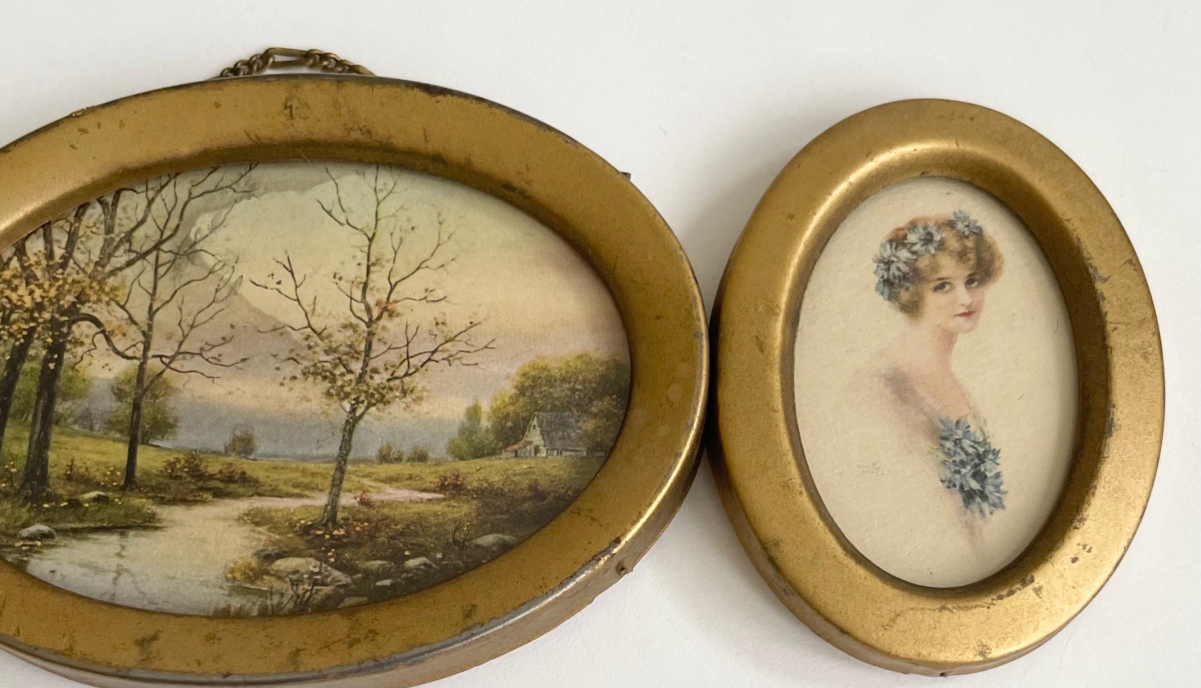 Small Victorian Style Wall Hanging Female Bust Nature Landscape Scene