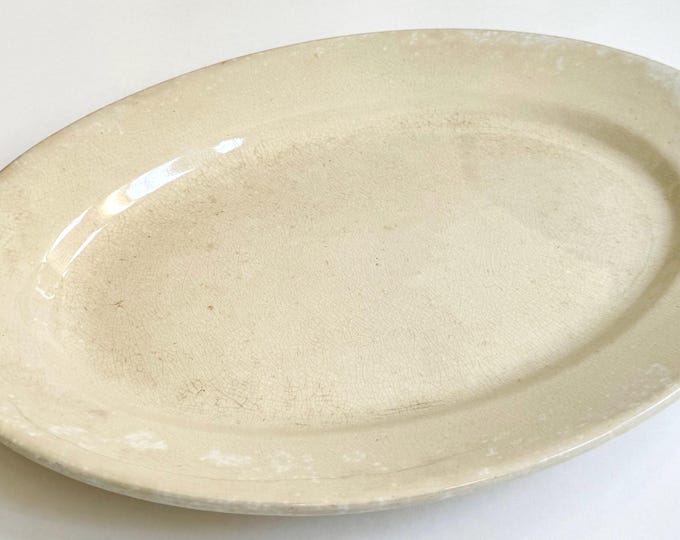Vintage Bisque Ironstone China Platter W.H. & Co Tray Large Oval Serving Dish Plate Worn Farmhouse Kitchen Crackle Finish