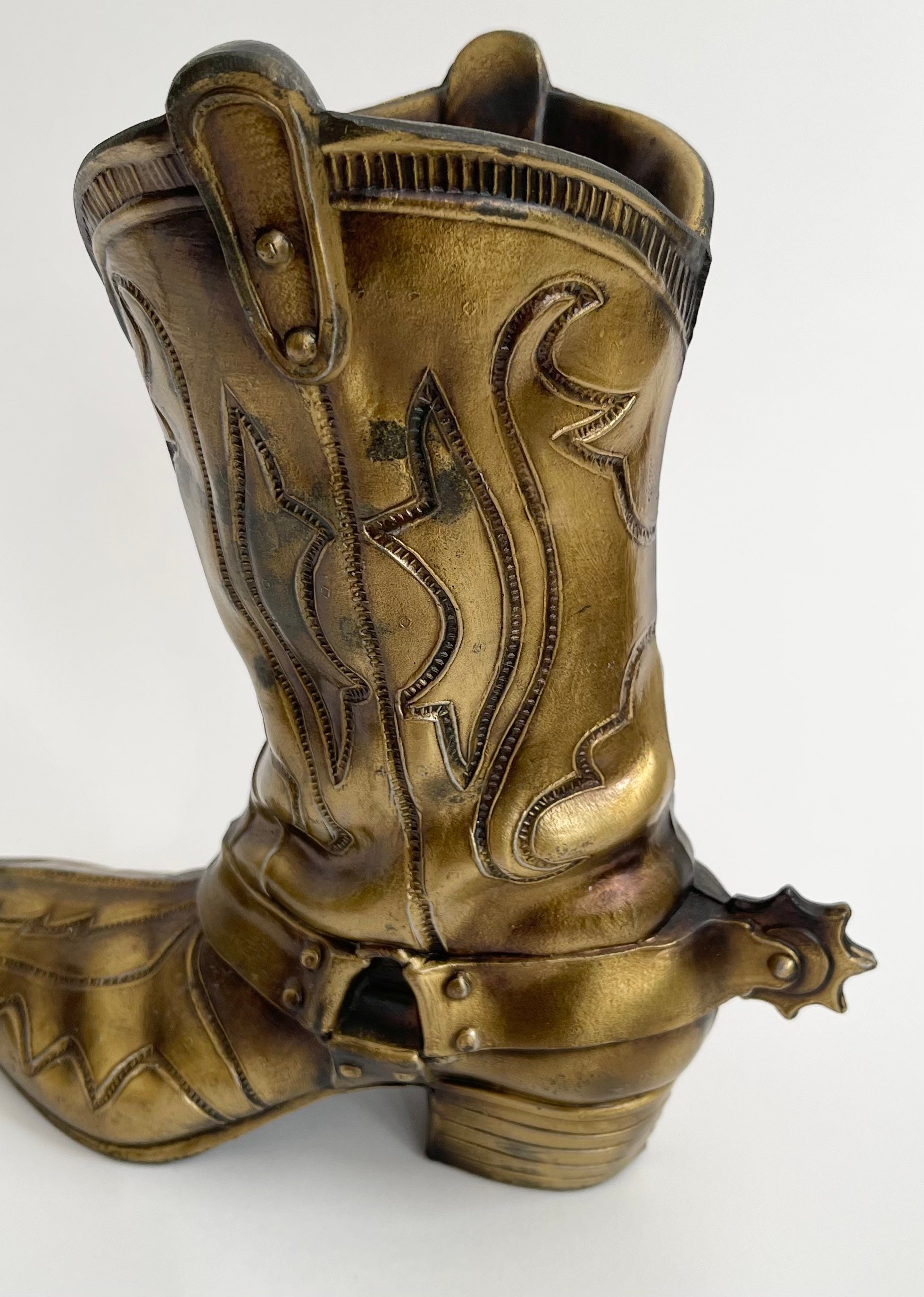 Brass Cowboy Boot Vase Planter Vintage Artbrass Giftmakers Western Boot