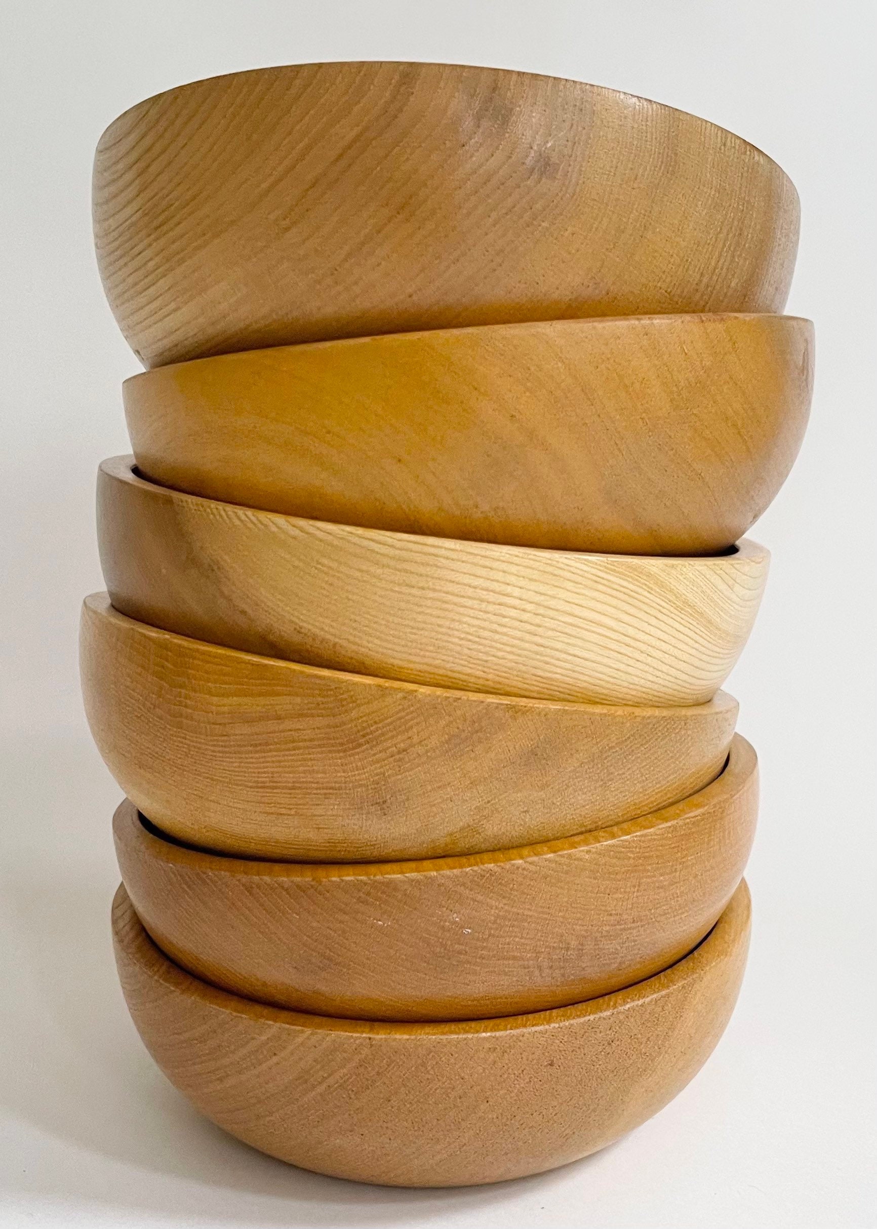 Blonde Wood Bowl Set of 6 Salad Bowls Mid Century Vintage Boho