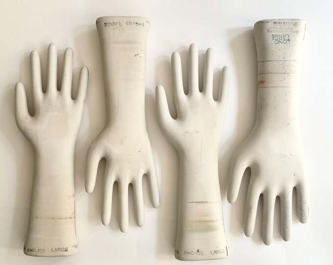 Vintage Porcelain Glove Mold Hand Form Vintage Antique Circa 1930's Matte White Porcelain Large Long Industrial Jewelry Display Mannequin