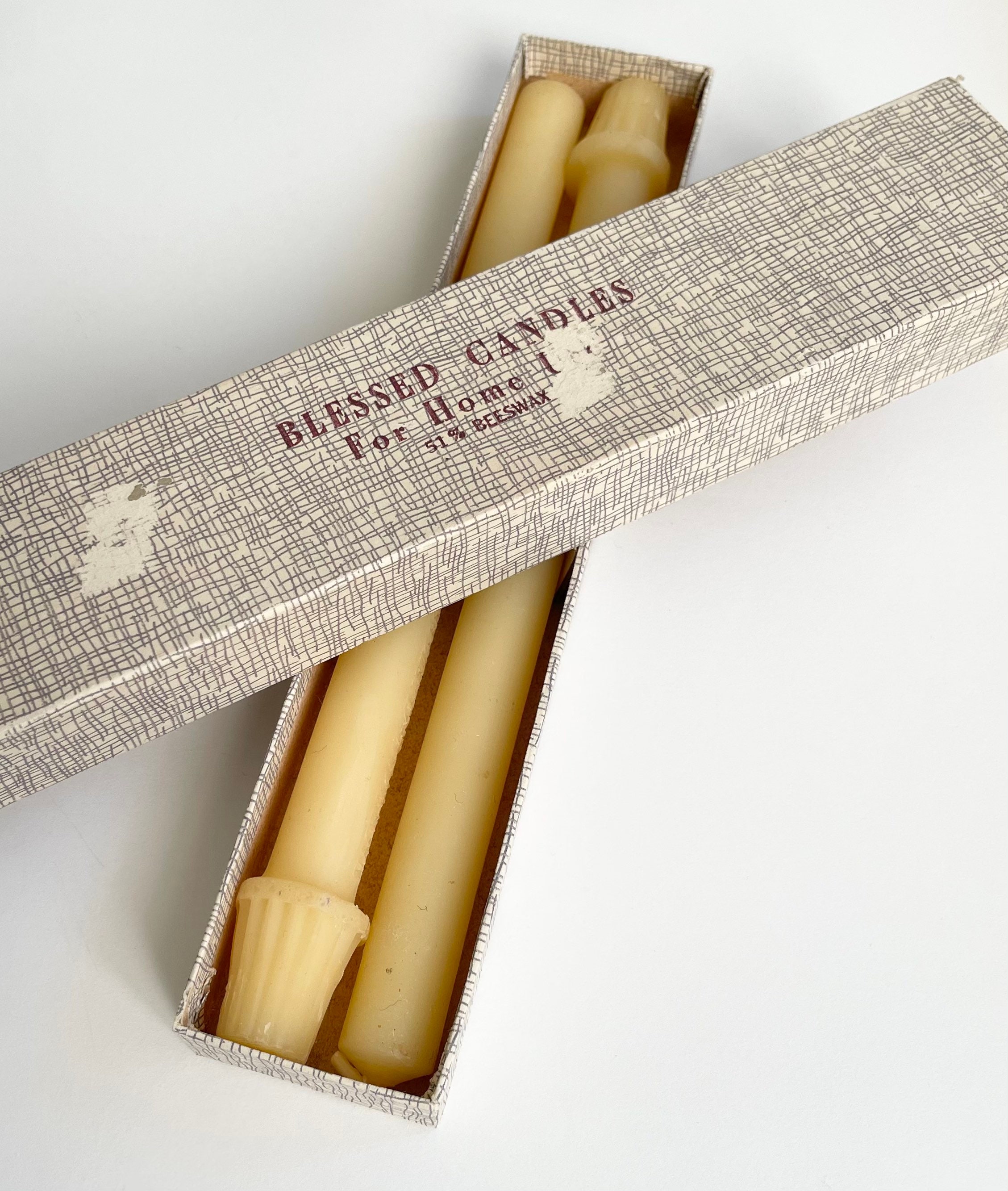 Religious Blessed Beeswax Candle in Original Box Set of Two Sacramental Candles for Sick Calls
