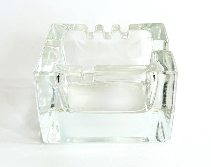 Mid Century Thick Clear Glass Rectangle Ashtray MCM Retro Atomic