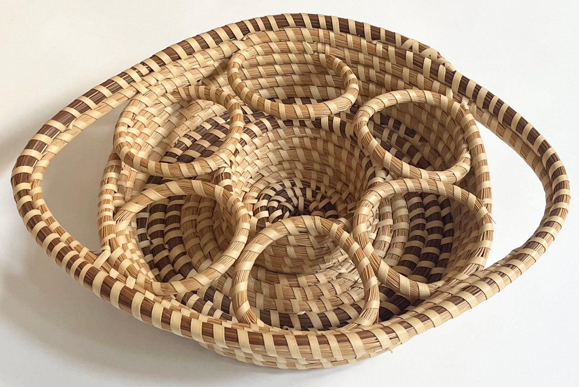 Charleston Sweetgrass Basket Drink Glass Holder Serving Tray Handmade