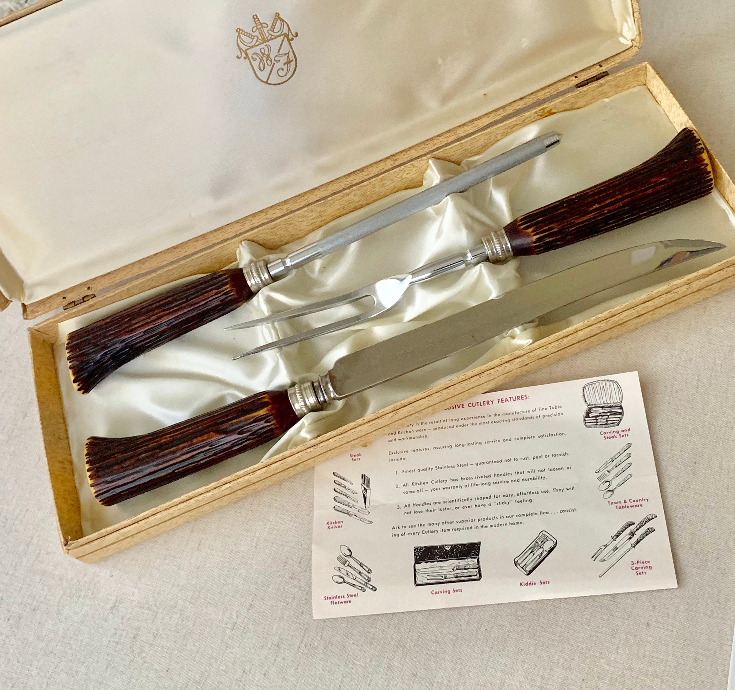 Faux Antler Carving Knife Set Mid Century Vintage Washington