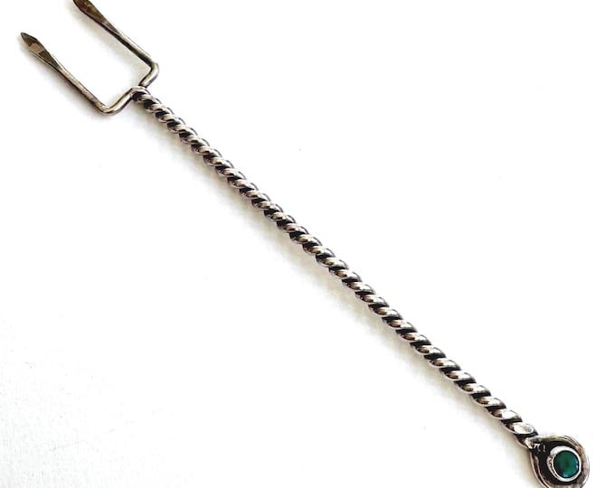 Navajo Turquoise Olive Hors d'Oeuvre Pick Fork Twisted Sterling Silver Fred Harvey Trading Post Era