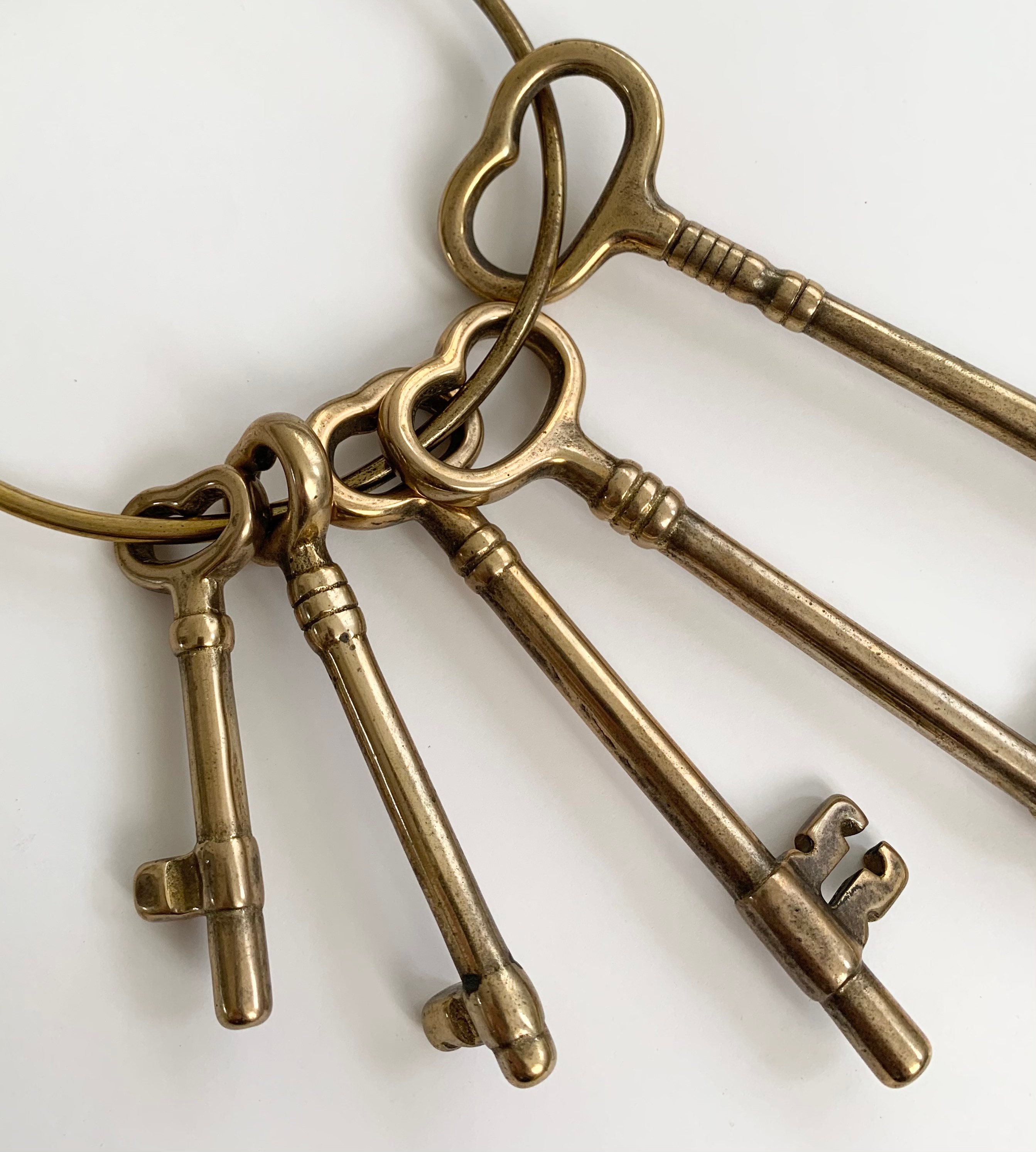 Vintage Brass Skeleton Keys on Key Ring