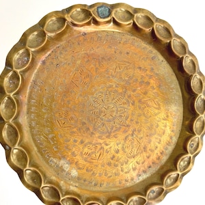 Etched Brass Tray: Mid-Century Floral Vanity Bar Decor