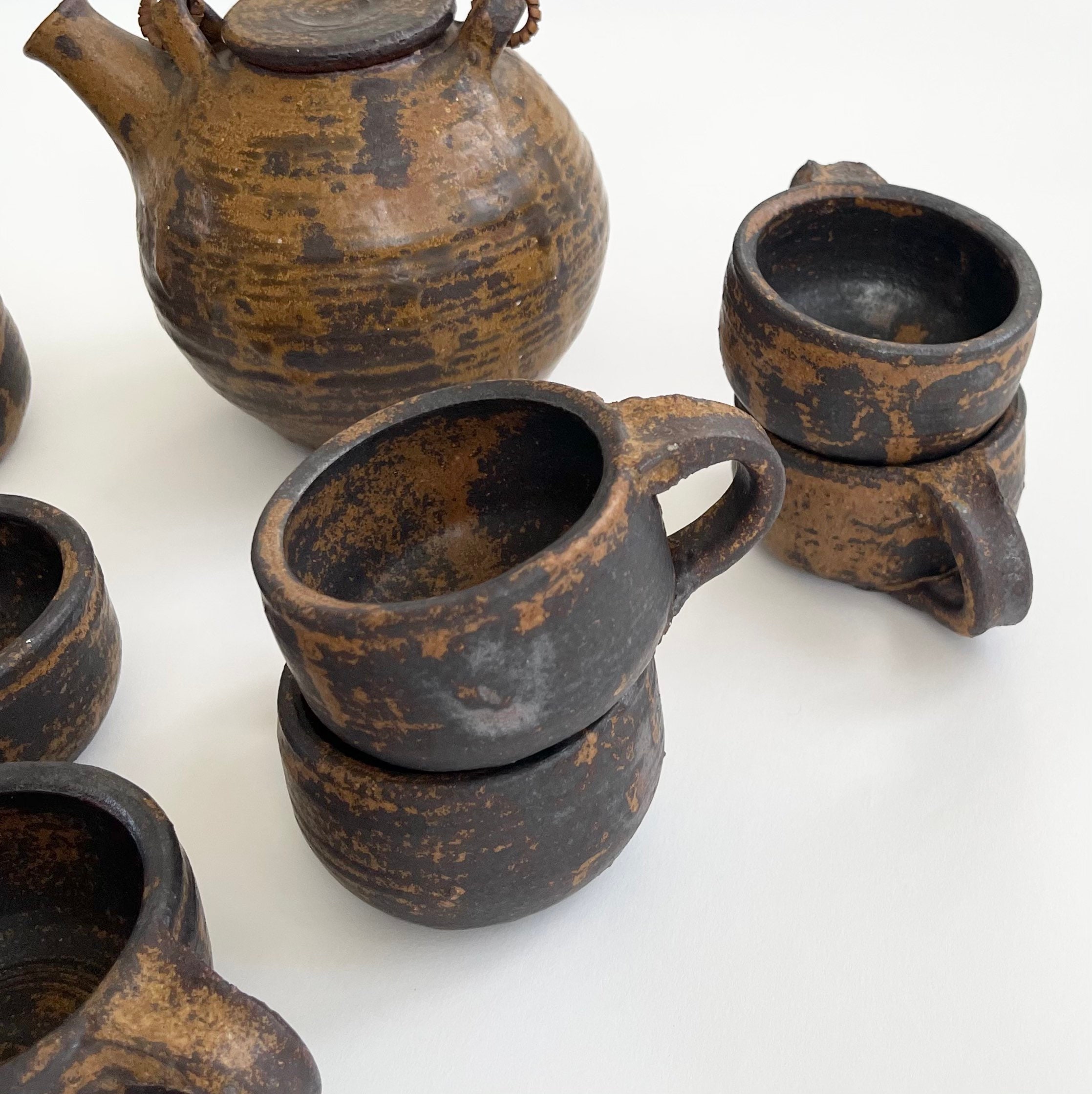 Handmade Pottery Tea Set Heavy Stoneware Studio Pottery Kiln Fired