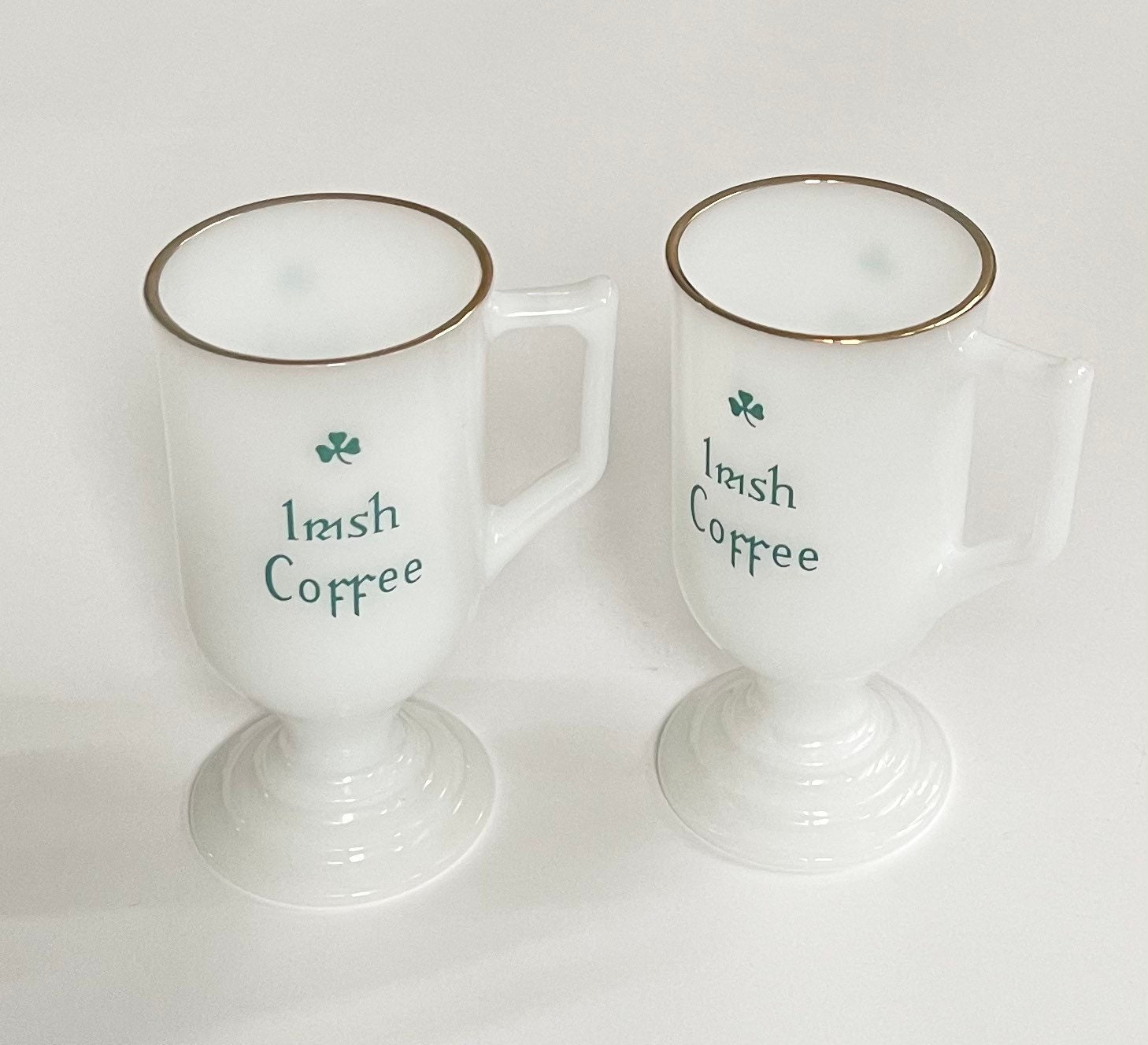 Irish Coffee Mugs Milk Glass with Handle Vintage Mid Century Cocktail Barware Set of 2 White