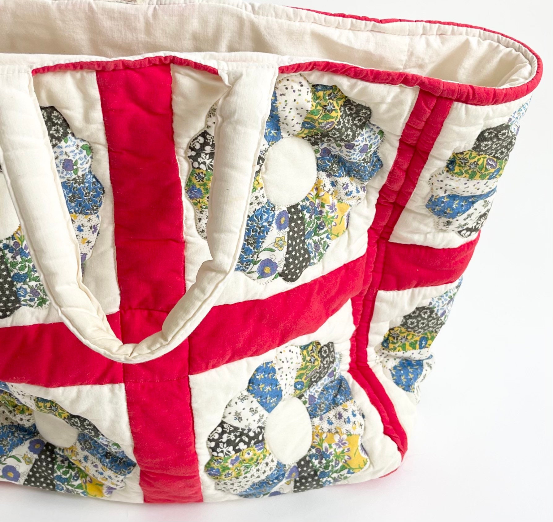 Quilted Cotton Tote Bag Sewing Knitting Bag Vintage Patchwork Floral