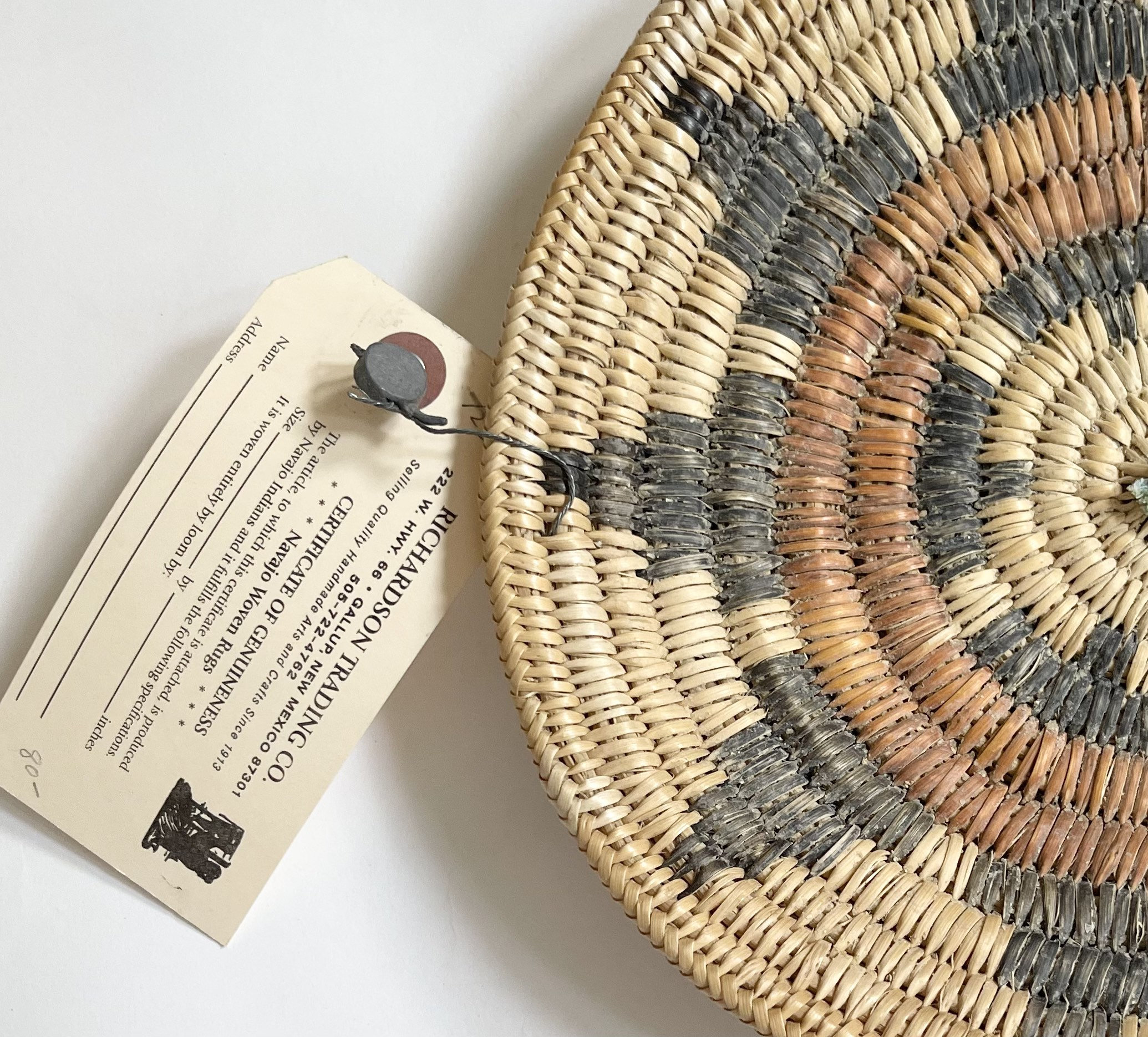 Vintage Navajo Wedding Basket Original Gallup NM Tag Circle Round Tray