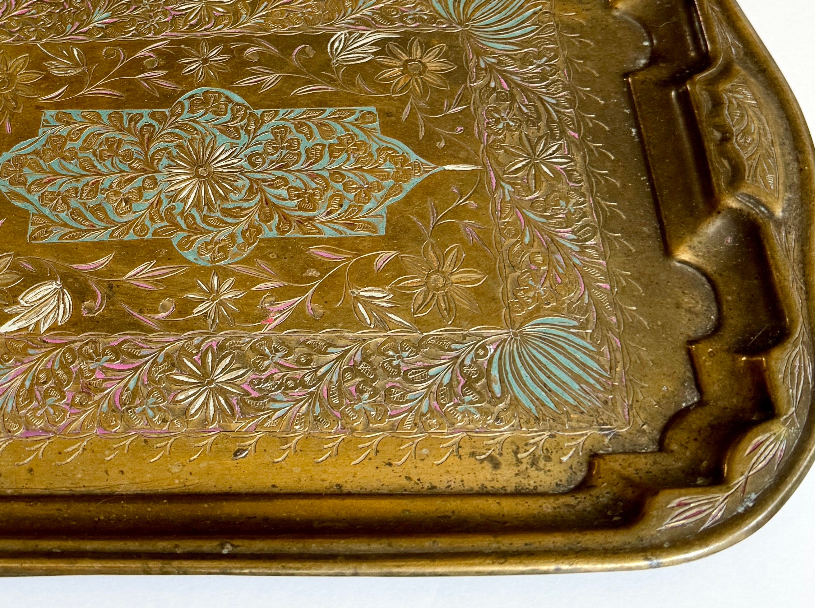 Etched Solid Brass Tray Vintage Mid Century 60s 70s Decorative Vanity ...
