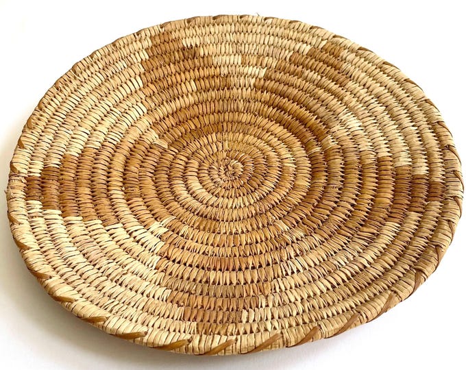 Vintage Papago Basket Plate Tray Plaque Vintage Southwest Native American Tohono O'odham Handwoven Coiled Basket
