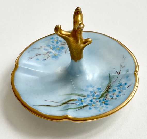 Blue Limoges Ring Tree Ring Dish Antique M&C Fran… - image 2