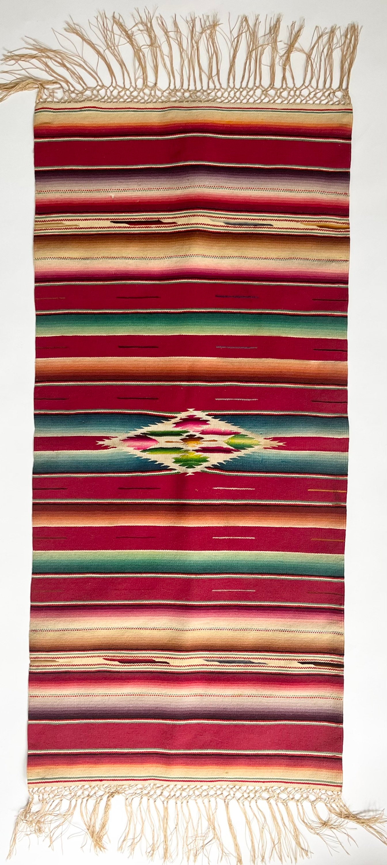 Antique 30s 40s Serape Mexican Throw Blanket Runner Mat Handwoven