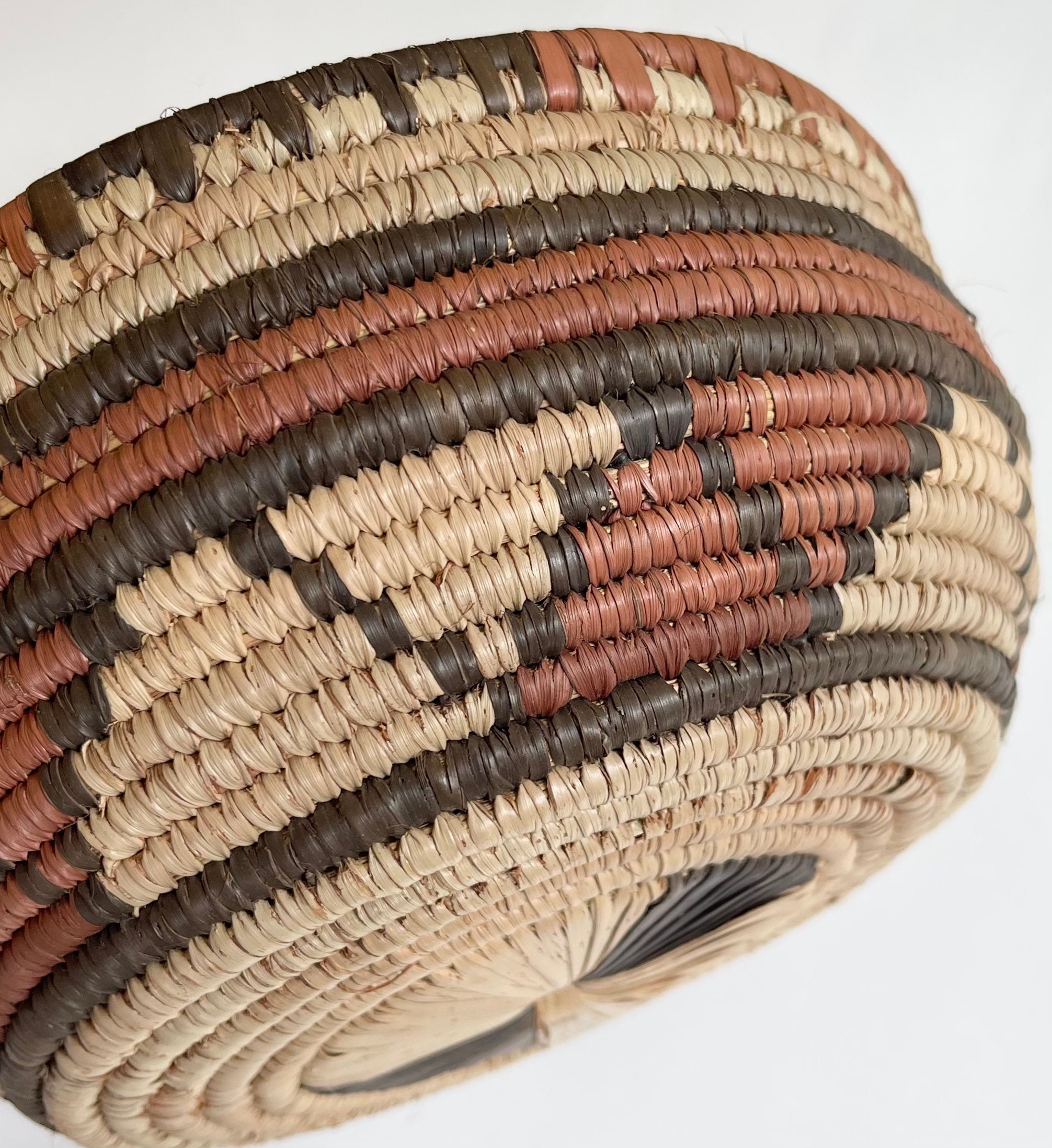 Handmade African Basket Bowl Vintage Faded Round Circle Woven African