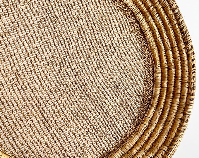 Large Vintage Sifter Basket Bowl 14.5" Diameter Likely Native American Round Circle Decorative Baskets Boho Minimalist Coffee Table Table