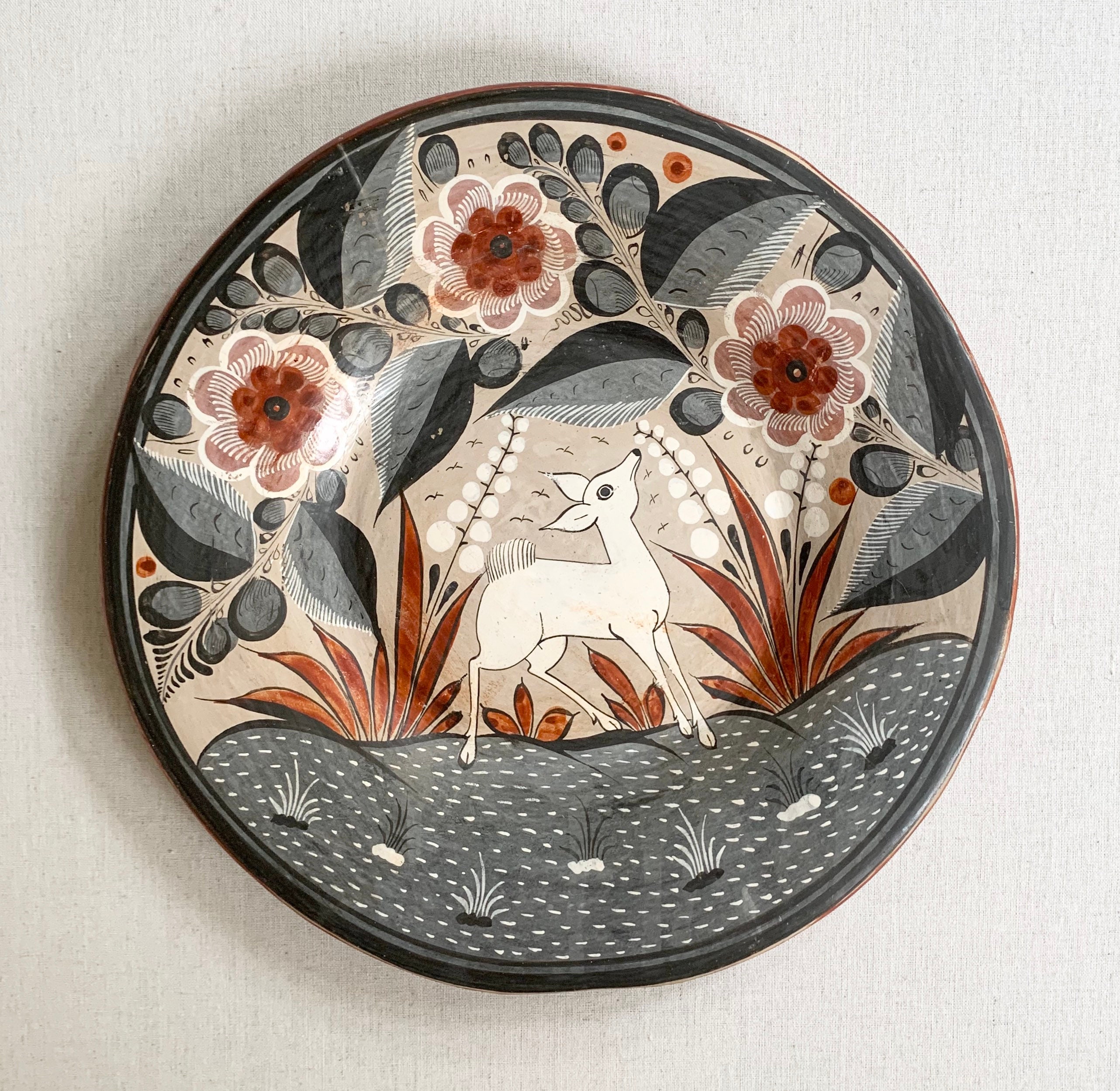 Tonala Mexican Pottery Plate Dinner Plates Vintage Hand Painted