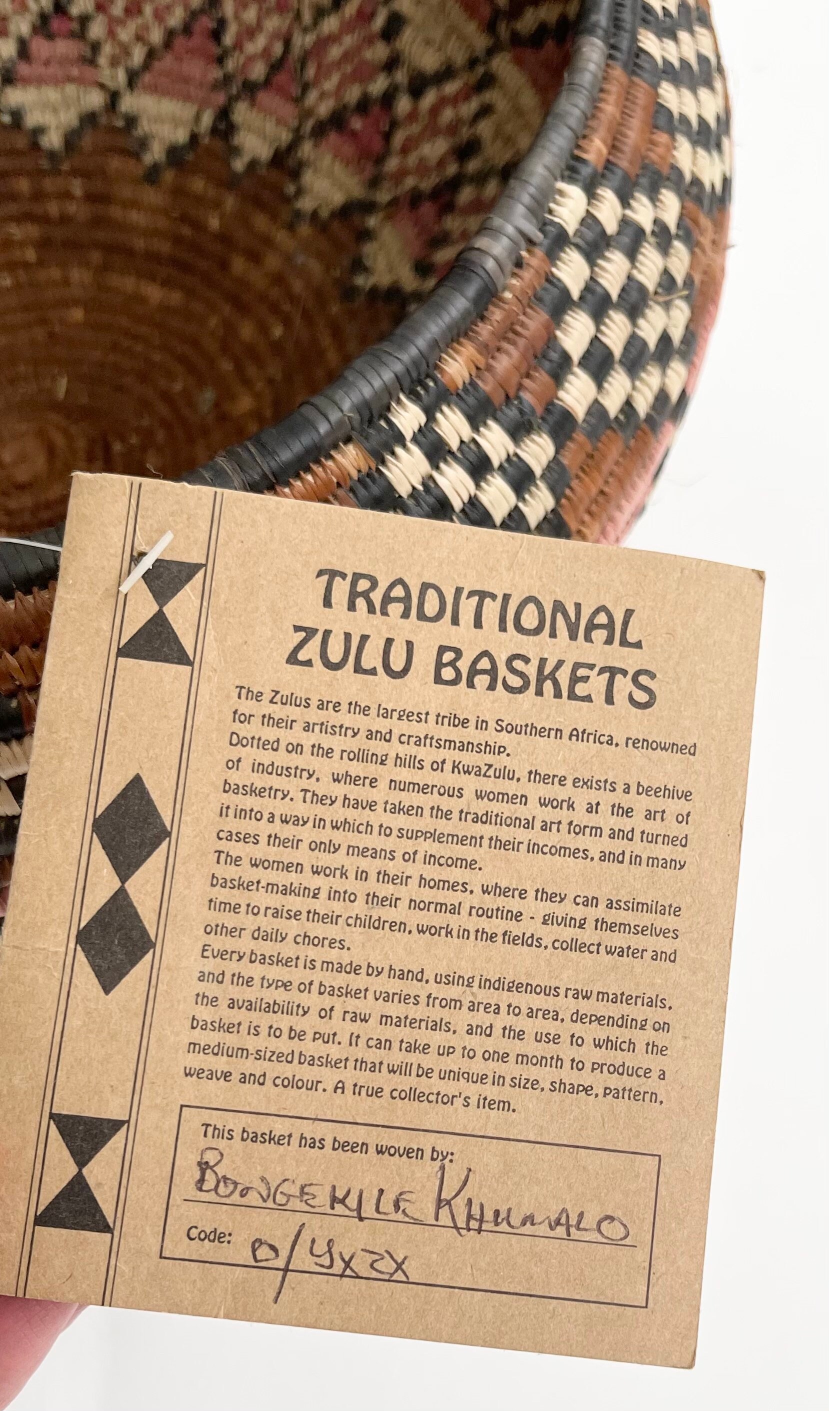 Large African Zulu Basket Vintage with Original Tags Artist Signed