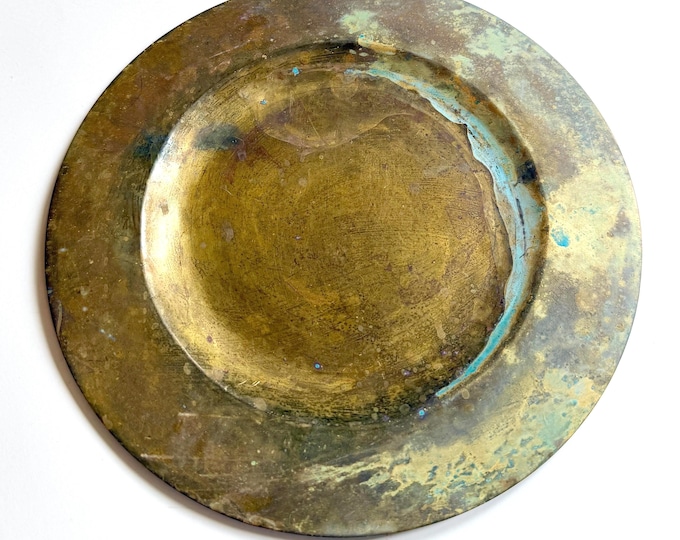 Vintage Round Brass Tray Very Old Rustic Patina
