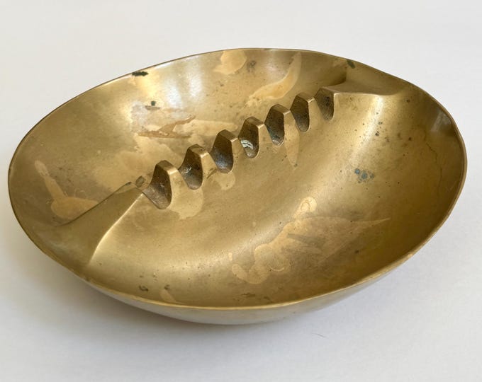 Heavy Solid Brass Ashtray Mid Century Decorative Tray Trinket Dish Sculptural Round Circular Minimalist MCM Home Coffee Table Decor
