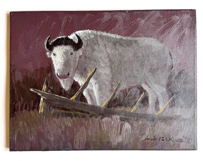 Vintage Southwest American Buffalo Painting Signed Fred Cleveland