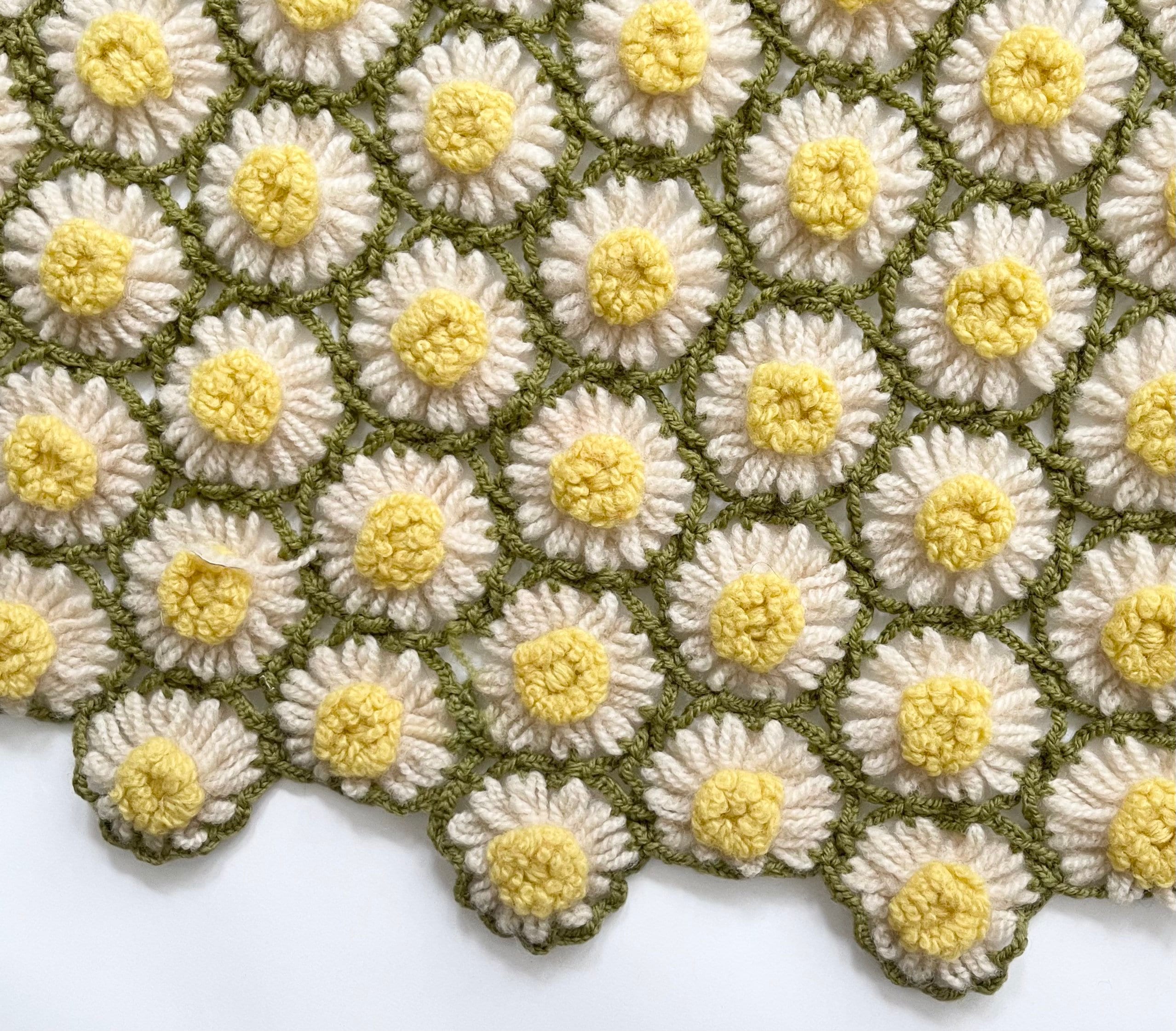 Crochet Daisy Chain Throw Blanket Afghan Handmade Hand Knit Flower